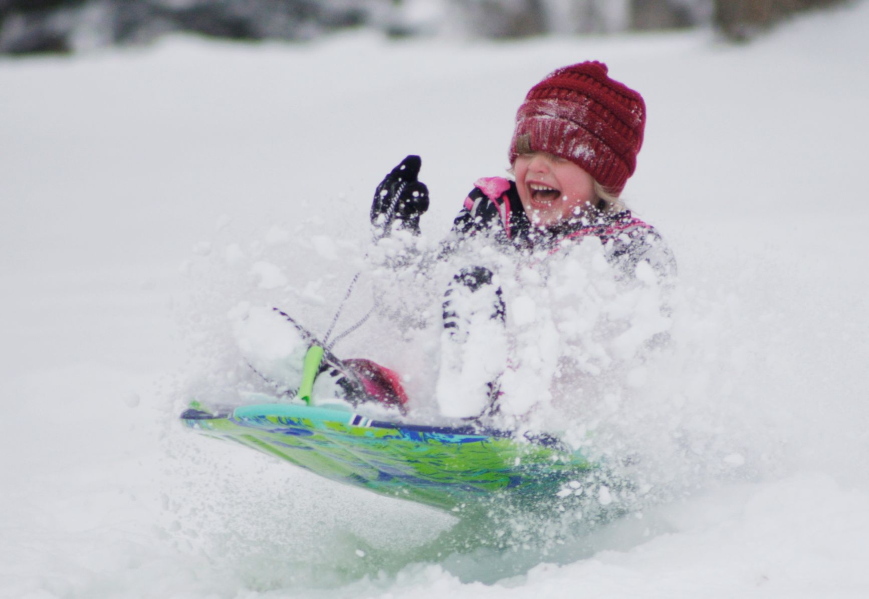 Alisha MacNaughton, 5, hits a jump